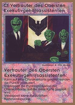 Need: 0 Want: 0 Have: 42 (+3) Will Trade: 37 In Storage: 25 C1 ‑ Confidential First Chief Executive Deputy Assistant to the..... ‑ Ditto (Vertrauter des Obersten Exekutivgehilfsassistenten) Set: GGB Rarity: C2 Artist: Nivard Need: 0 Want: 0 Have: 42 (+3) Will Trade: 37 In Storage: 25 C1 ‑ Confidential First Chief Executive Deputy Assistant to the..... ‑ Ditto (Vertrauter des Obersten Exekutivgehilfsassistenten) Set: GGB Rarity: C2 Artist: Nivard