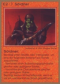 Need: 0    Want: 0    Have: 41 (+437)    Will Trade: 37    In Storage: 25              C2 ‑ Mercenary (Söldner)  Set: GGB  Rarity: C2    Artist: Douglas Shuler    