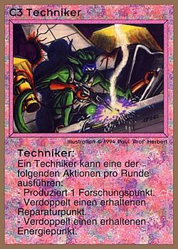 Need: 0    Want: 0    Have: 39 (+55)    Will Trade: 35    In Storage: 25              C3 ‑ Technician (Techniker)  Set: GGB  Rarity: C1    Artist: Paul 'Prof' Herbert    