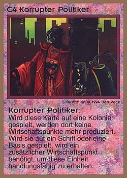 Need: 0    Want: 0    Have: 77 (+193)    Will Trade: 73    In Storage: 25              C4 ‑ Corrupt Politician (Korrupter Politiker)  Set: GGB  Rarity: U1    Artist: Ben Peck    