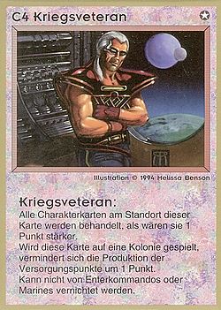 Need: 1    Want: 1    Have: 0    Will Trade: 0    In Storage: 0              C4 ‑ War Veteran (Kriegsveteran)  Set: GGB  Rarity: Pro0    Artist: Melissa A. Benson    