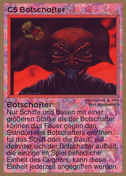 Need: 0    Want: 0    Have: 17 (+25)    Will Trade: 13    In Storage: 12              C5 ‑ Ambassador (Botschafter)  Set: GGB  Rarity: R1    Artist: Ron Rousselle II    
