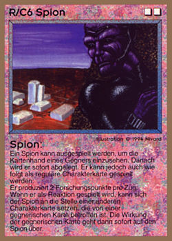 Need: 0    Want: 0    Have: 14 (+137)    Will Trade: 11    In Storage: 9              R/C6 ‑ Spy (Spion)  Set: GGB  Rarity: R1    Artist: Nivard    