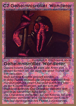 Need: 0    Want: 0    Have: 20 (+33)    Will Trade: 17    In Storage: 15              C7 ‑ Mystic Wanderer (Geheimnisvoller Wanderer)  Set: GGB  Rarity: R1    Artist: Douglas Shuler    