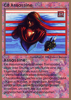 Need: 0    Want: 0    Have: 10 (+33)    Will Trade: 8    In Storage: 5              C8 ‑ Assassin (Assassine)  Set: GGB  Rarity: R1    Artist: Melissa A. Benson    