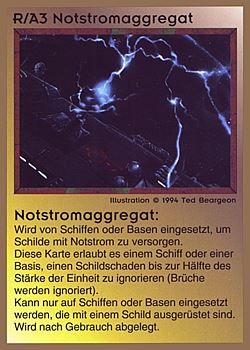 Need: 0    Want: 0    Have: 39 (+135)    Will Trade: 35    In Storage: 25              R/A3 ‑ Emergency Power (Notstromaggregat)  Set: GGB  Rarity: C2    Artist: Ted Beargeon    
