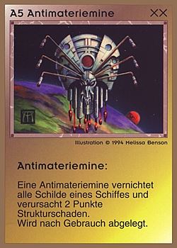Need: 0    Want: 0    Have: 71 (+45)    Will Trade: 67    In Storage: 13              A5 ‑ Antimatter Mine (Antimateriemine)  Set: GGB  Rarity: U1    Artist: Melissa A. Benson    