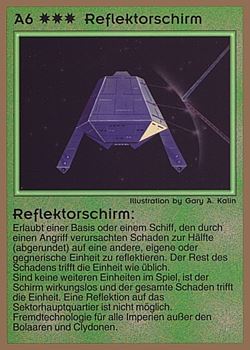 Need: 0    Want: 0    Have: 23 (+18)    Will Trade: 20    In Storage: 18              A6 ‑ Deflection/Transfer Device (Reflektorschirm)  Set: GGB  Rarity: R1    Artist: Gary A. Kalin    
