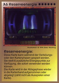 Need: 0    Want: 0    Have: 16 (+7)    Will Trade: 13    In Storage: 2              A6 ‑ Reserve Power (Reserveenergie)  Set: GGB  Rarity: R1    Artist: Alec Keating    