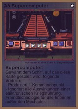 Need: 0    Want: 0    Have: 59 (+122)    Will Trade: 56    In Storage: 25              A6 ‑ Super Computer (Supercomputer)  Set: GGB  Rarity: U1    Artist: Cline A. Siegenthaler*    
