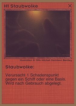 Need: 0    Want: 0    Have: 40 (+320)    Will Trade: 36    In Storage: 25              H1 ‑ Dust Cloud (Staubwolke)  Set: GGB  Rarity: C2    Artist: Mitchell Davidson Bentley    