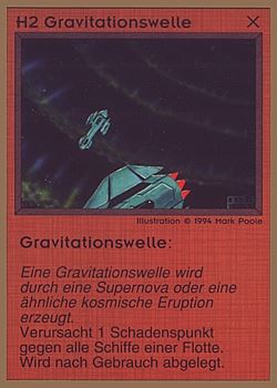 Need: 0    Want: 0    Have: 39 (+325)    Will Trade: 35    In Storage: 25              H2 ‑ Gravity Wave (Gravitationswelle)  Set: GGB  Rarity: C1    Artist: Mark Poole    