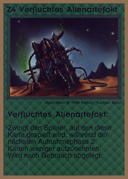 Need: 0    Want: 0    Have: 65 (+220)    Will Trade: 61    In Storage: 25              Z4 ‑ Cursed Alien Artifact (Verfluchtes Alienartefakt)  Set: GGB  Rarity: U1    Artist: Randy 'Tarkas' Hoar    