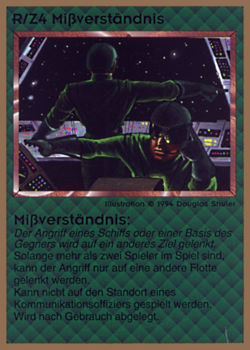 Need: 0    Want: 0    Have: 20 (+43)    Will Trade: 16    In Storage: 15              R/Z4 ‑ Miscommunications (Mißverständnis)  Set: GGB  Rarity: R1    Artist: Douglas Shuler    