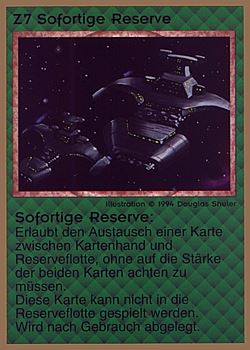 Need: 0    Want: 0    Have: 79 (+37)    Will Trade: 76    In Storage: 25              Z7 ‑ Expeditious Reserves (Sofortige Reserve)  Set: GGB  Rarity: U1    Artist: Douglas Shuler    