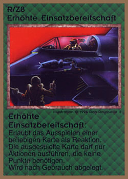 Need: 0    Want: 0    Have: 15 (+24)    Will Trade: 13    In Storage: 10              R/Z8 ‑ Advanced Preparedness (Erhöhte Einsatzbereitschaft)  Set: GGB  Rarity: R1    Artist: Ron Rousselle II    