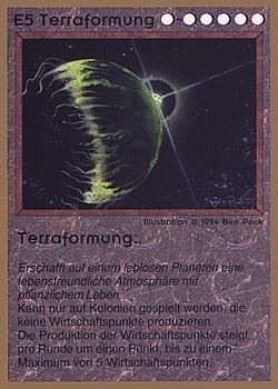 Need: 0    Want: 0    Have: 68 (+30)    Will Trade: 64    In Storage: 25              E5 ‑ Terraforming (Terraformung)  Set: GGB  Rarity: U1    Artist: Ben Peck    