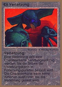 Need: 0    Want: 0    Have: 91 (+65)    Will Trade: 88    In Storage: 25              E6 ‑ Injury (Verletzung)  Set: GGB  Rarity: U1    Artist: Jay Muchhala    
