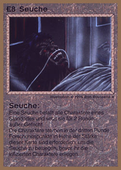 Need: 0    Want: 0    Have: 19 (+34)    Will Trade: 17    In Storage: 14              E8 ‑ Plague (Seuche)  Set: GGB  Rarity: R1    Artist: Ron Rousselle II    