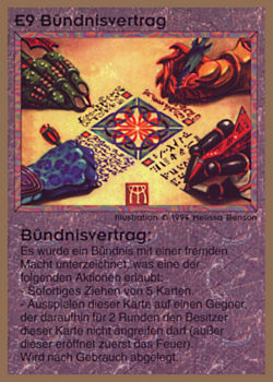 Need: 0    Want: 0    Have: 16 (+45)    Will Trade: 14    In Storage: 11              E9 ‑ Alliance Treaty (Bündnisvertrag)  Set: GGB  Rarity: R1    Artist: Melissa A. Benson    
