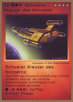 Need: 0    Want: 0    Have: 73 (+86)    Will Trade: 70    In Storage: 25              S6 ‑ Corporate Heavy Cruiser (Schwerer Kreuzer des Konzerns)  Set: GGB  Rarity: U1    Artist: Gregg Glymph    