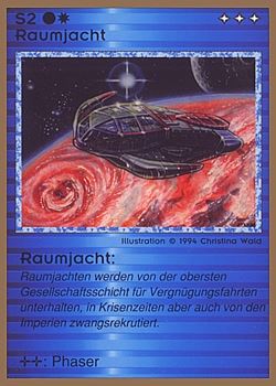 Need: 0    Want: 0    Have: 46 (+199)    Will Trade: 42    In Storage: 25              S2 ‑ Space Yacht (Raumjacht)  Set: GGB  Rarity: C2    Artist: Christina Wald    