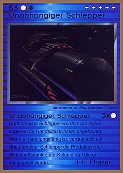 Need: 0    Want: 0    Have: 83 (+27)    Will Trade: 79    In Storage: 25              S3 ‑ Independent Tug (Unabhängiger Schlepper)  Set: GGB  Rarity: U1    Artist: Douglas Shuler    
