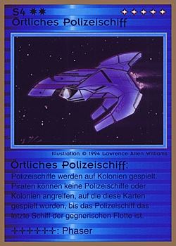 Need: 0    Want: 0    Have: 78 (+141)    Will Trade: 74    In Storage: 25              S4 ‑ Local Police Ship (Ortliches Polizeischiff)  Set: GGB  Rarity: U1    Artist: Lawrence Allen Williams    