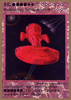 Need: 0    Want: 0    Have: 16 (+8)    Will Trade: 15    In Storage: 12              S10 ‑ Indirigan Battleship (Indirisches Schlachtenschiff)  Set: GGB  Rarity: E1    Artist: Gary A. Kalin    