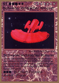 Need: 0    Want: 0    Have: 59 (+10)    Will Trade: 56    In Storage: 16              S7 ‑ Indirigan Heavy Cruiser (Schwerer Indirischer Kreuzer)  Set: GGB  Rarity: U1    Artist: Gary A. Kalin    