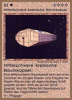 Need: 0    Want: 0    Have: 33 (+25)    Will Trade: 29    In Storage: 25              S1 ‑ Krebiz Medium Capsule (Mittelschwerer Krebische Raumkapsel)  Set: GGB  Rarity: C1    Artist: Gary A. Kalin    