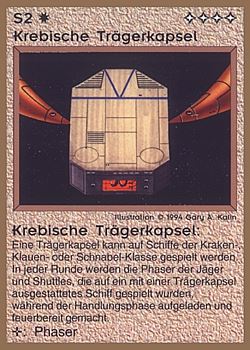 Need: 0    Want: 0    Have: 42 (+39)    Will Trade: 38    In Storage: 25              S2 ‑ Krebiz Carrier Capsule (Krebische Trägerkapsel)  Set: GGB  Rarity: C1    Artist: Gary A. Kalin    