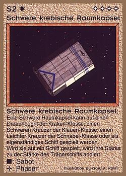 Need: 0    Want: 0    Have: 38 (+29)    Will Trade: 34    In Storage: 25              S2 ‑ Krebiz Heavy Capsule (Schwere Krebische Raumkapsel)  Set: GGB  Rarity: C1    Artist: Gary A. Kalin    