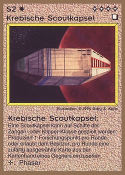 Need: 0    Want: 0    Have: 43 (+30)    Will Trade: 39    In Storage: 25              S2 ‑ Krebiz Scout Capsule (Krebische Scoutkapsel)  Set: GGB  Rarity: C1    Artist: Gary A. Kalin    