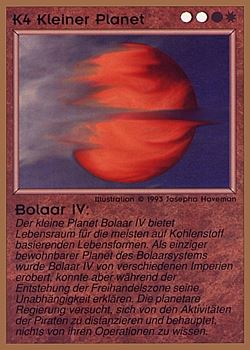 Need: 0    Want: 0    Have: 35 (+176)    Will Trade: 31    In Storage: 25              K4 ‑ Small Planet ‑ Bolaar IV (Kleiner Planet ‑ Bolaar IV)  Set: GGB  Rarity: C2    Artist: Josepha Haveman    