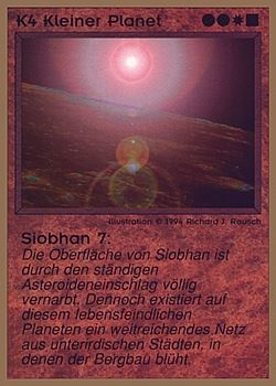 Need: 0    Want: 0    Have: 40 (+147)    Will Trade: 36    In Storage: 25              K4 ‑ Small Planet ‑ Siobhan‑7 (Kleiner Planet ‑ Siobhan‑7)  Set: GGB  Rarity: C1    Artist: Richard J. Rausch    