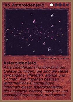 Need: 0    Want: 0    Have: 56 (+103)    Will Trade: 53    In Storage: 7              K6 ‑ Asteroid Field (Asteroidenfeld)  Set: GGB  Rarity: U1    Artist: Gary A. Kalin    