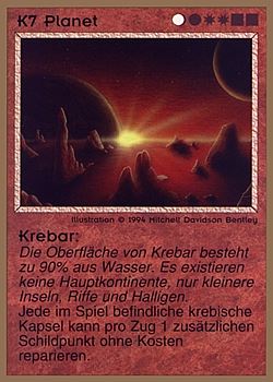 Need: 0    Want: 0    Have: 19 (+63)    Will Trade: 16    In Storage: 14              K7 ‑ Planet ‑ Krebizar (Planet ‑ Krebar)  Set: GGB  Rarity: R1    Artist: Mitchell Davidson Bentley    