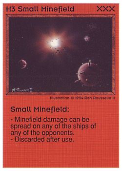 Need: 0    Want: 0    Have: 38 (+153)    Will Trade: 34    In Storage: 31              H3 ‑ Small Minefield  Set: PE  Rarity: R1    Artist: Ron Rousselle II    