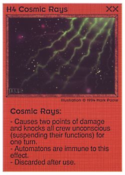 Need: 0    Want: 0    Have: 35 (+91)    Will Trade: 31    In Storage: 28              H4 ‑ Cosmic Rays  Set: PE  Rarity: R1    Artist: Mark Poole    