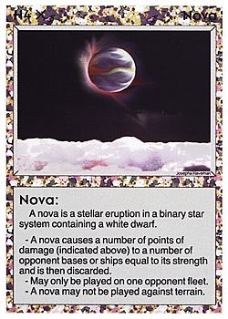 Need: 0    Want: 0    Have: 26 (+1)    Will Trade: 19    In Storage: 19              H4 ‑ Nova (Left)  Set: BE  Rarity: U1    Artist: Josepha Haveman    