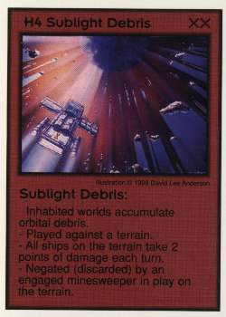 Need: 3    Want: 10    Have: 0    Will Trade: 0    In Storage: 0              H4 ‑ Sublight Debris  Set: GI  Rarity: V1    Artist: David Lee Anderson    