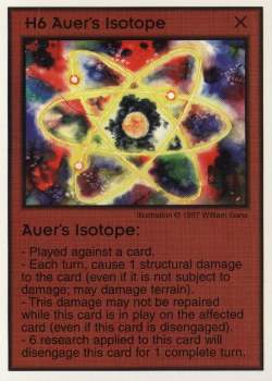 Need: 1    Want: 12    Have: 0    Will Trade: 0    In Storage: 0              H6 ‑ Auer's Isotope  Set: Pro6  Rarity: Pro6    Artist: William Garris    