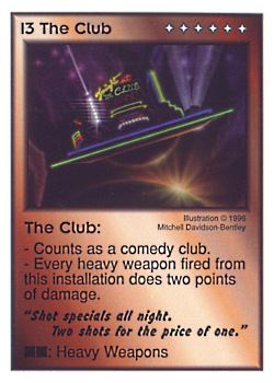 Need: 0    Want: 0    Have: 12 (+12)    Will Trade: 8    In Storage: 5              I3 ‑ The Club ("Shot specials all night.…)  Set: CC  Rarity: U    Artist: Mitchell Davidson Bentley    