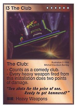 Need: 0    Want: 0    Have: 12 (+12)    Will Trade: 8    In Storage: 5              I3 ‑ The Club ("Two shots for the price…)  Set: CC  Rarity: U    Artist: Mitchell Davidson Bentley    