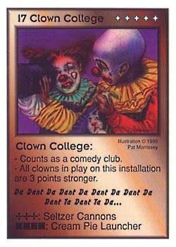 Need: 0    Want: 0    Have: 3 (+9)    Will Trade: 0    In Storage: 1              I7 ‑ Clown College (Da Dant Da Dant Da Dant…)  Set: CC  Rarity: V3    Artist: Randy 'Tarkas' Hoar    