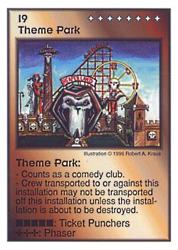 Need: 1    Want: 1    Have: 4    Will Trade: 0    In Storage: 0              I9 ‑ Theme Park  Set: Per  Rarity: V1    Artist: Robert A. Kraus    