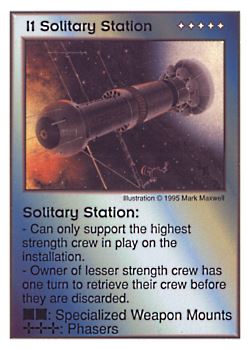 Need: 0    Want: 0    Have: 13    Will Trade: 5    In Storage: 4              I1 ‑ Solitary Station  Set: AT  Rarity: U1    Artist: Randy Asplund‑Faith*    