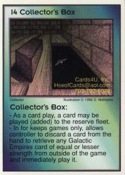 Need: 1    Want: 12    Have: 0    Will Trade: 0    In Storage: 0              I4 ‑ Collector's Box  Set: Pro4  Rarity: Pro4    Artist: D. Mahoney    