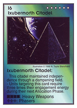 Need: 2    Want: 10    Have: 1    Will Trade: 0    In Storage: 0              I6 ‑ Ixubermorth Citadel  Set: Per  Rarity: V1    Artist: N. Taylor Blanchard    